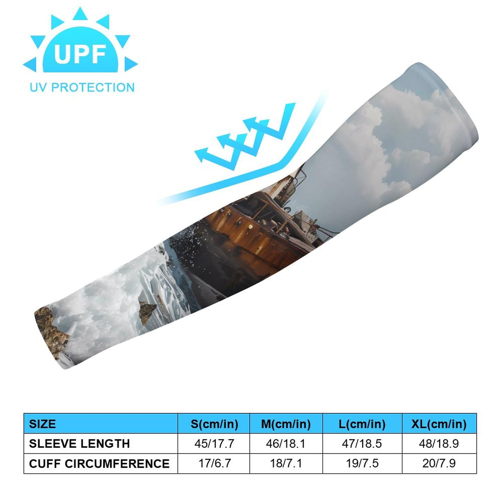 Shipwreck Waves Reef Ice Silk Arm Sleeves Cooling Sun Protection Arm Sleeve for Men Women M