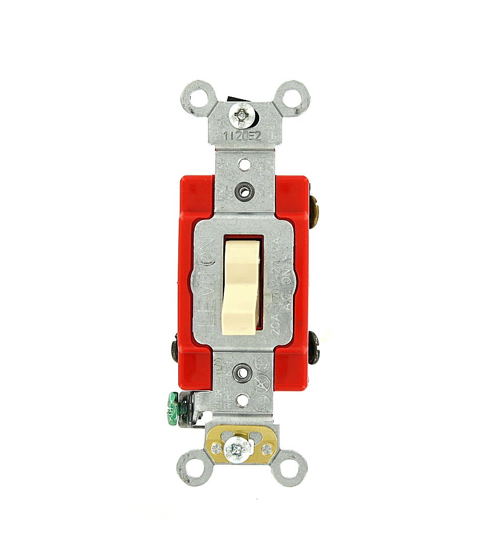 Leviton 20 Amp, 120/277 Volt, Toggle 4-Way AC Quiet Switch, Extra Heavy Duty Grade, Self Grounding, Back and Side Wired, 1224-2R, Red