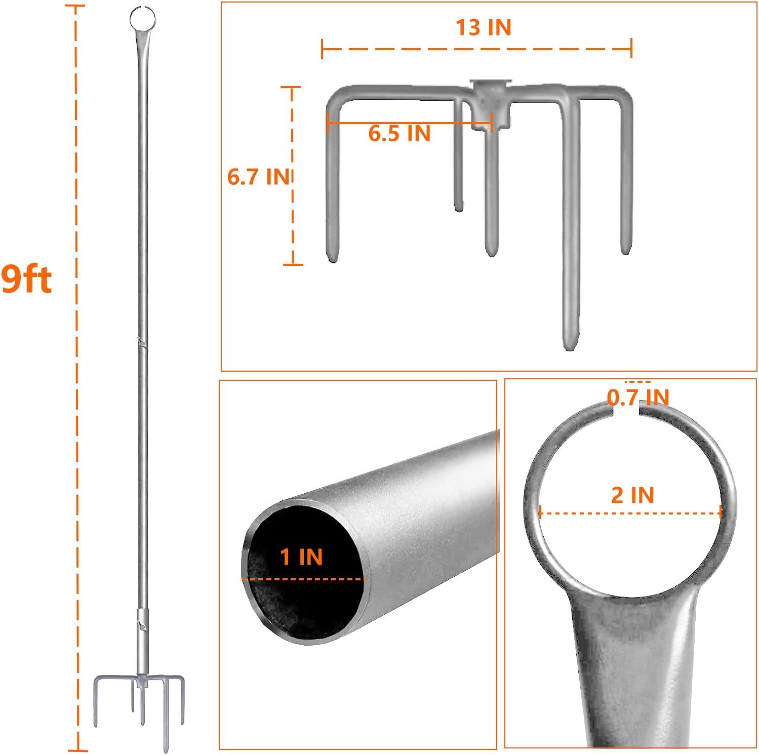 UHINOOS String Light Poles for Outdoors, 2 Pack 9FT Stainless Steel Connection Pole for Hanging Patio Lights LED Solar Bulbs for House Garden Party Christmas Holiday (Silver)