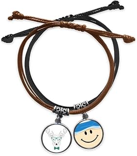 Glasses Deer Animal Stripe Bracelet Rope Hand Chain Leather Smiling Face Wristband