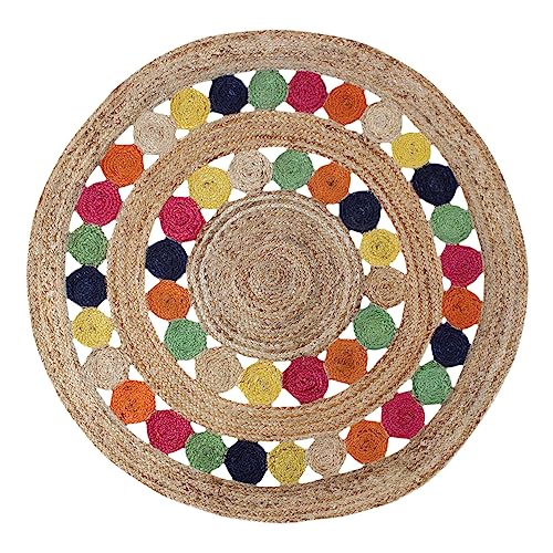 Tapis de chambre en jute ronde beige multicolore 2,4m