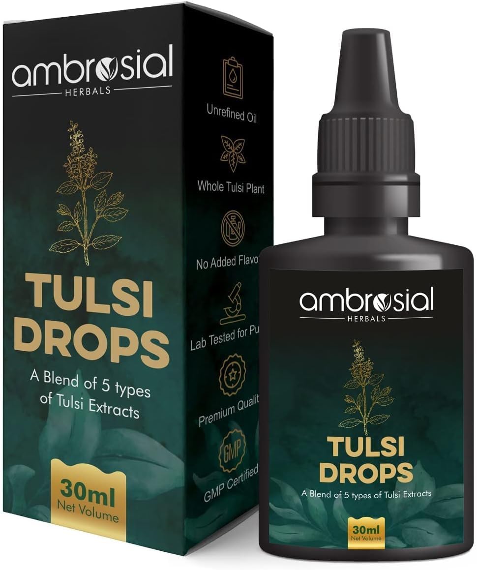 โ Tulsi Drops Concentrated Extract of 5 Tulsi 30ml | Natural Immunity Booster | Relieves Cough & Cold | Raw Extract of Holy Basil Leaf (Pack of 1-30ml)