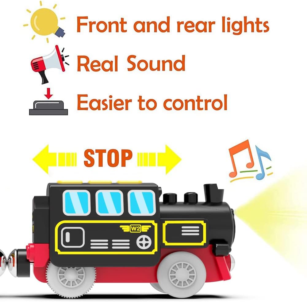 TOPLIVING Wooden Train Accessories Battery Operated Locomotive Train, Motorized Train for Track Set, Powerful Engine Train Vehicles Fit All Major Brands Track Railway System (Battery Not Included)