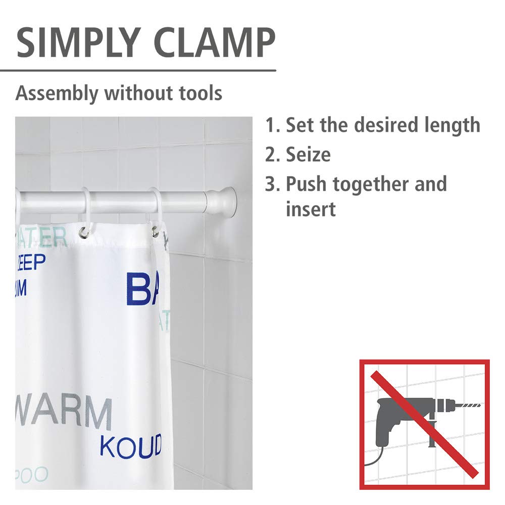 Wenko 19209100 Barra di Doccia Telescopica Ø 2 cm, Alluminio, Gomma, 2 x 2 cm, Bianco