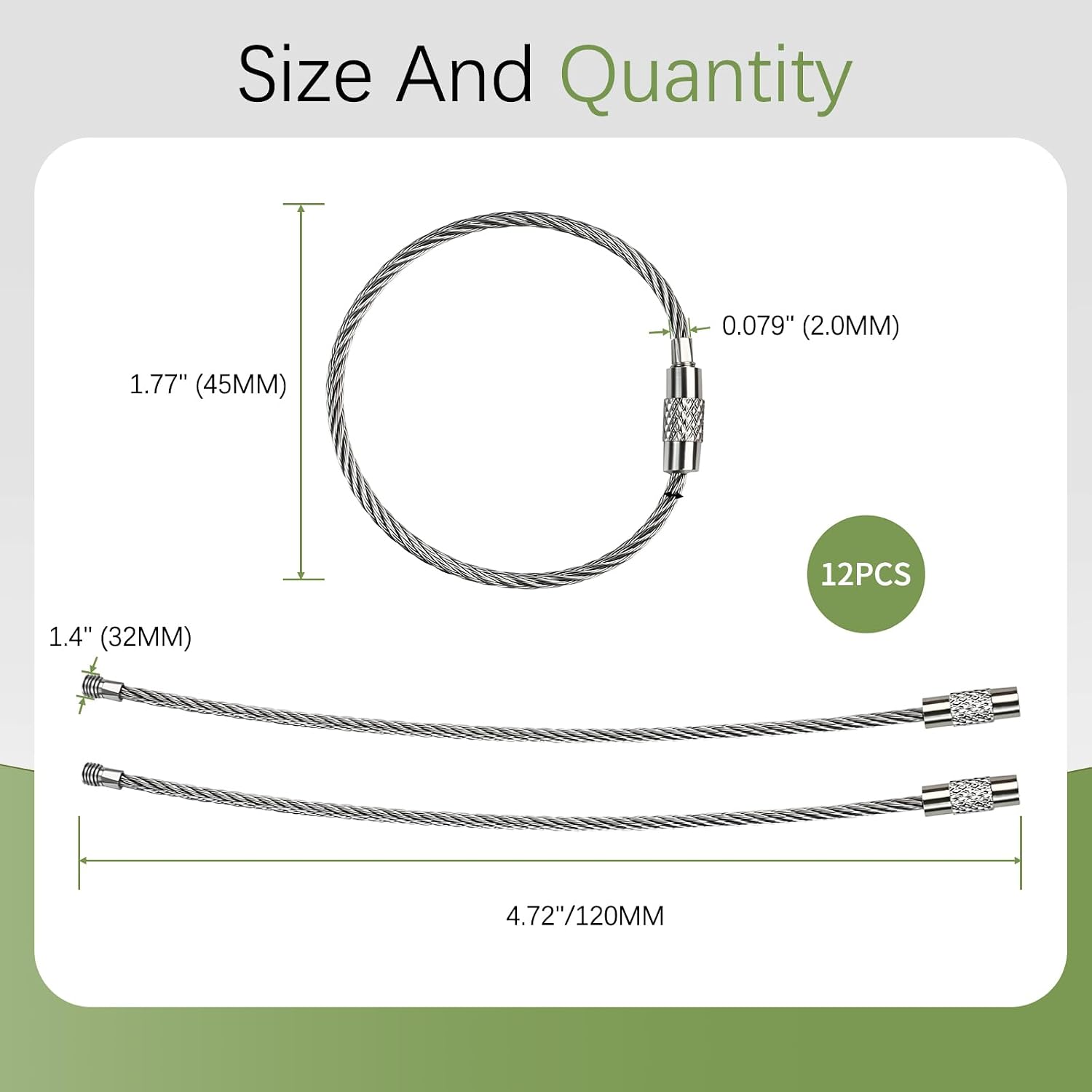 12pcs 4.3 Inch Stainless Steel Wire Rings Cable Keyring Loop，keychain,for Luggage Tags, Keys and ID Tag Keepers