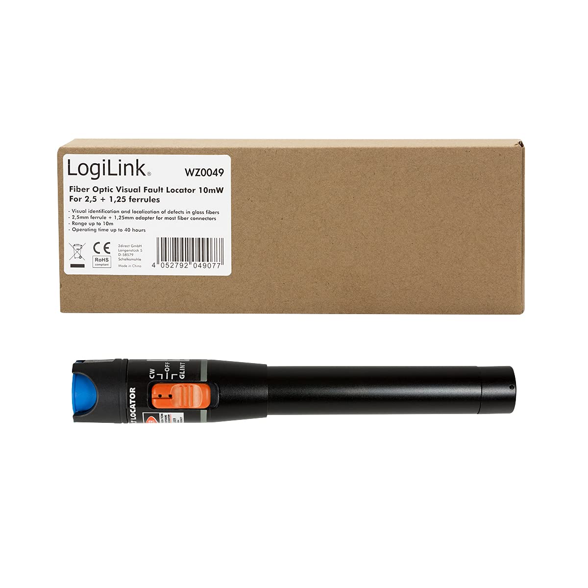 LogiLink Profesjonalny tester ciągłości WZ0049 światłowodowy (Fiber Checker) 10 mW do tulejek 2,5 + 1,25, czarny