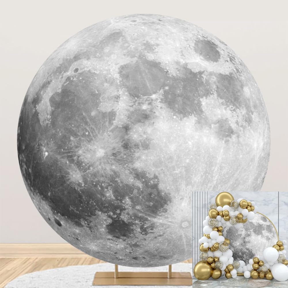 DORCEV Diameter 7.2ft Outer Space Round Backdrop Cover Universe Moon Surface Mysterious Fantasy Cosmic Planet Photography Background for Boy Birthday
