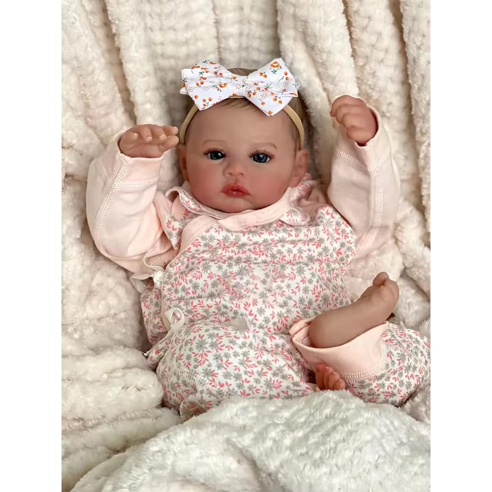 Muñeca de Peluche Clásica, Beige y Rosa, Material de Felpa Suave, 50 cm, Diseño Floral, Juguete Infantil para Mayores de 3 Años, con Lazo Decorativo, Unisex