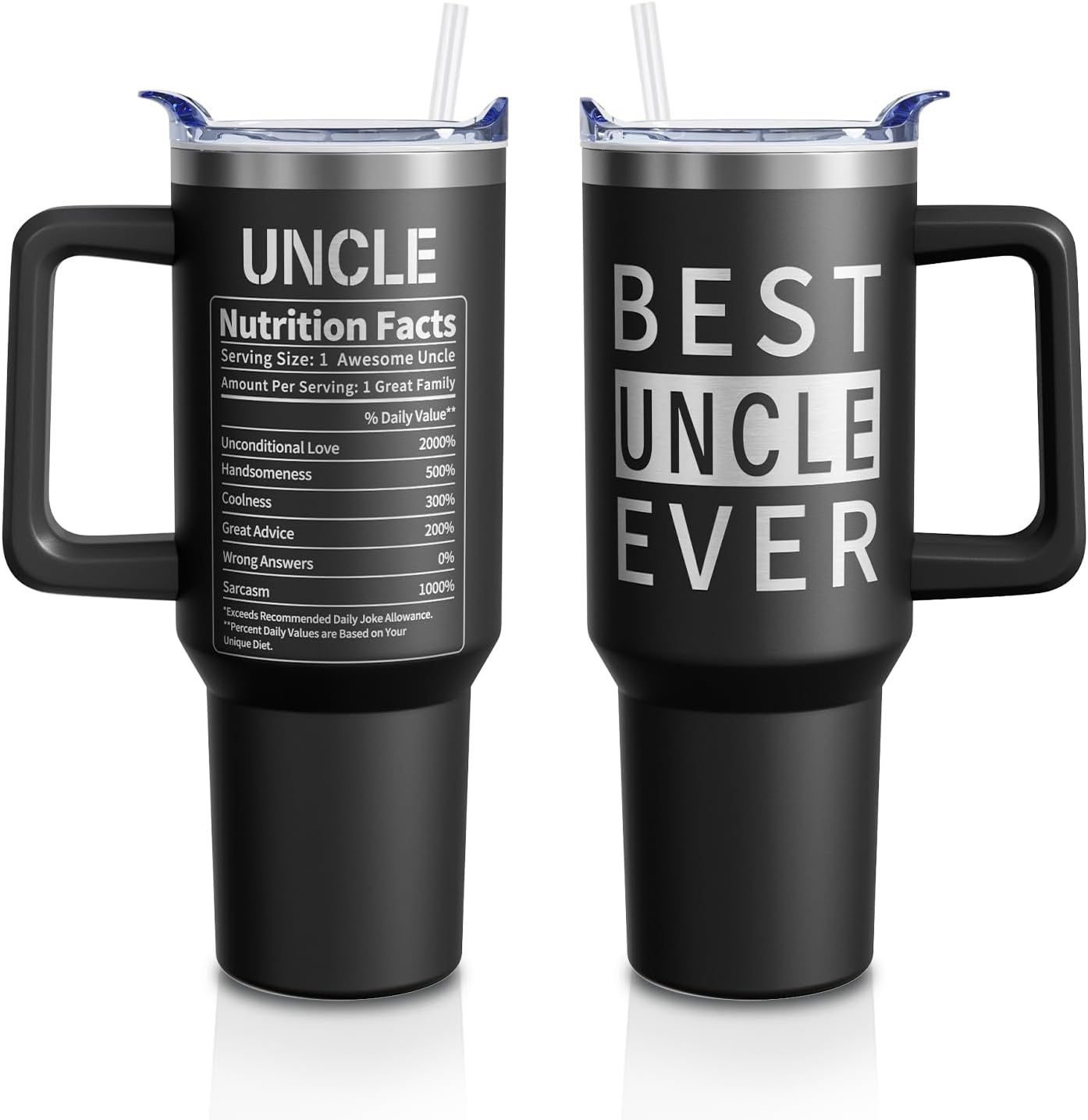 Father Day Gifts for Best Uncle Ever Tumbler with Handle and Lid Straw 40oz, Uncle Stainless Steel Laser Tumblers Cup, Father's Day Present for Him (1 PC)