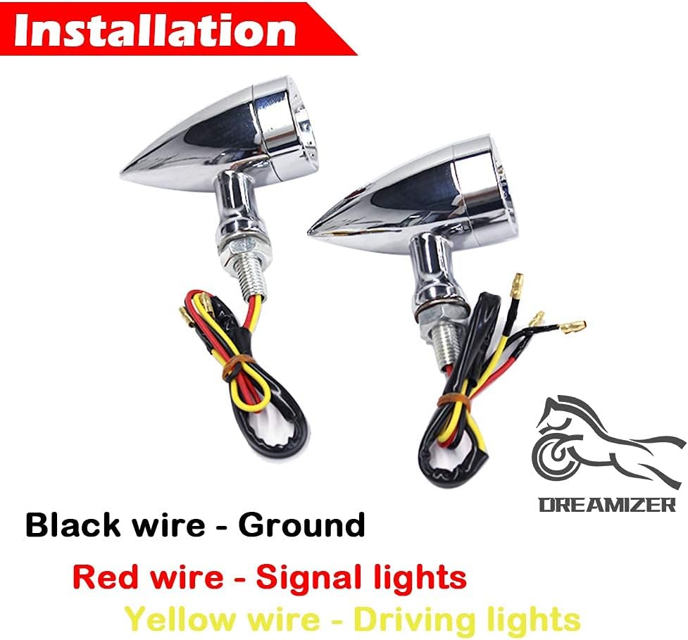 DREAMIZER Motorcycle Turn Signals Light Bullet LED Indicator Blinker for Shadow 750 VT1100 Vstrom R1200C - Chrome Housing Red Light