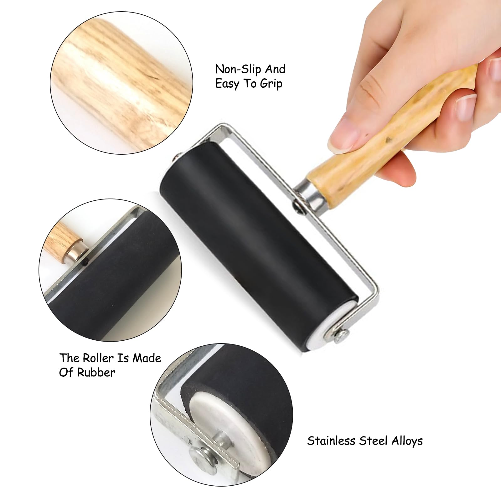 Lot De 3 Rouleaux Brayer En Caoutchouc + Rouleau Champignon & Plaque De Pression – Idéal Gravure, Estampage & Loisirs Créatifs (Tailles 3,5 Cm, 6 Cm, 10 Cm)