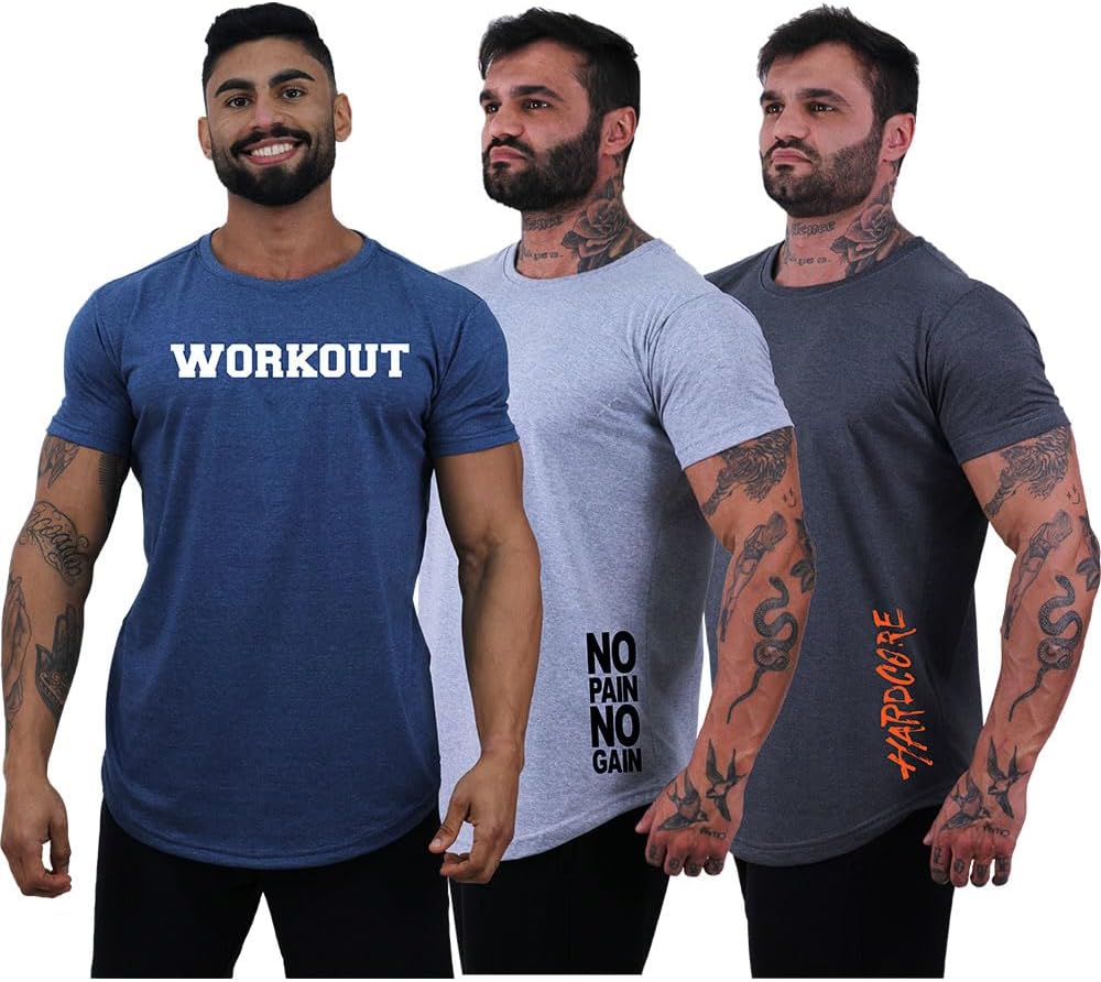 Kit 3 Camiseta Masculina LongLine MXD Conceito Básicas Slim Manga Justa Verão Academia Musculação