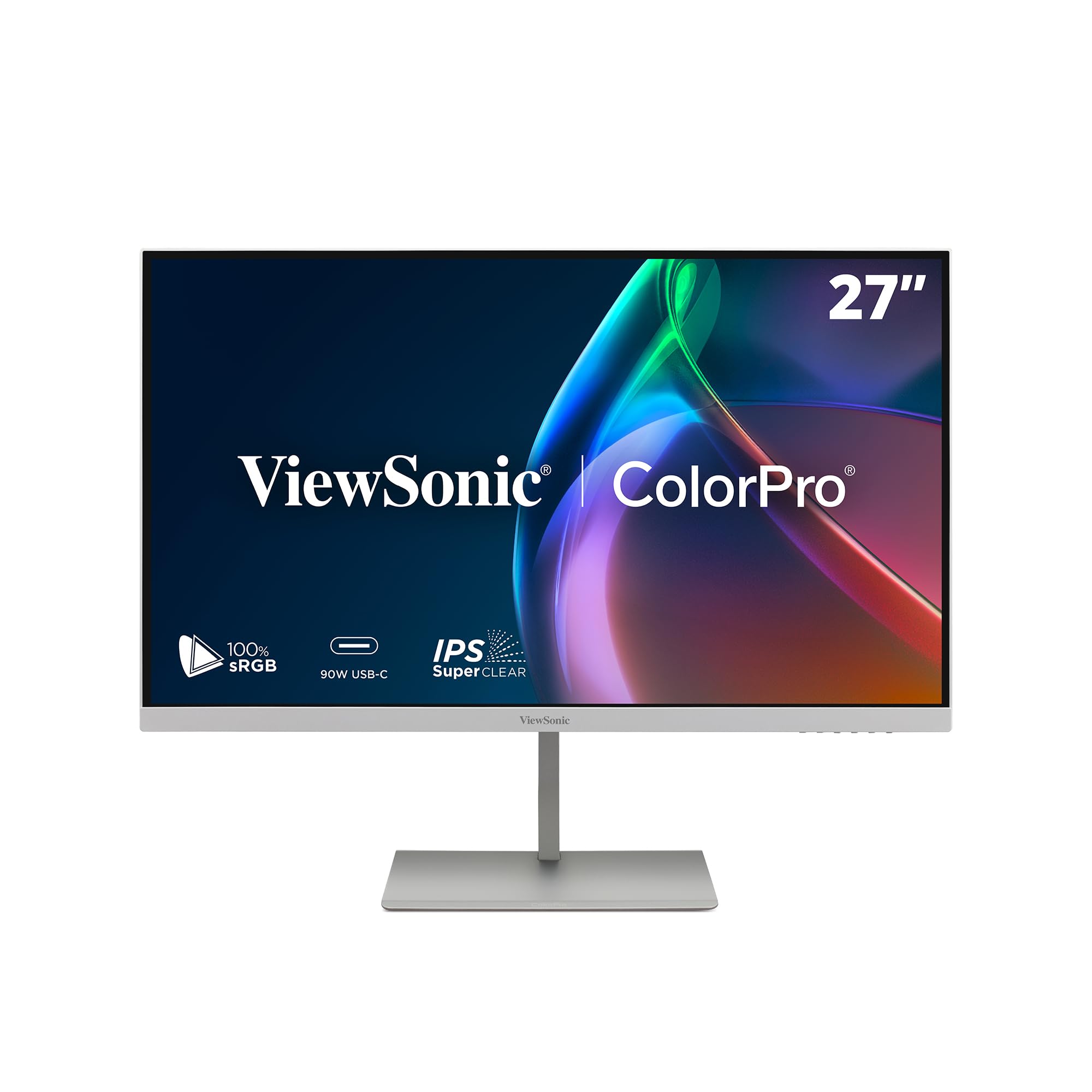 ViewSonic ColorPro VP2766-2K-W Monitor de 27 pulgadas 2K QHD, validado Pantone, Delta E<2, 100% sRGB, 90W USB-C, 120Hz, monitor creativo para diseño gráfico y edición de video, ergonómico, sin