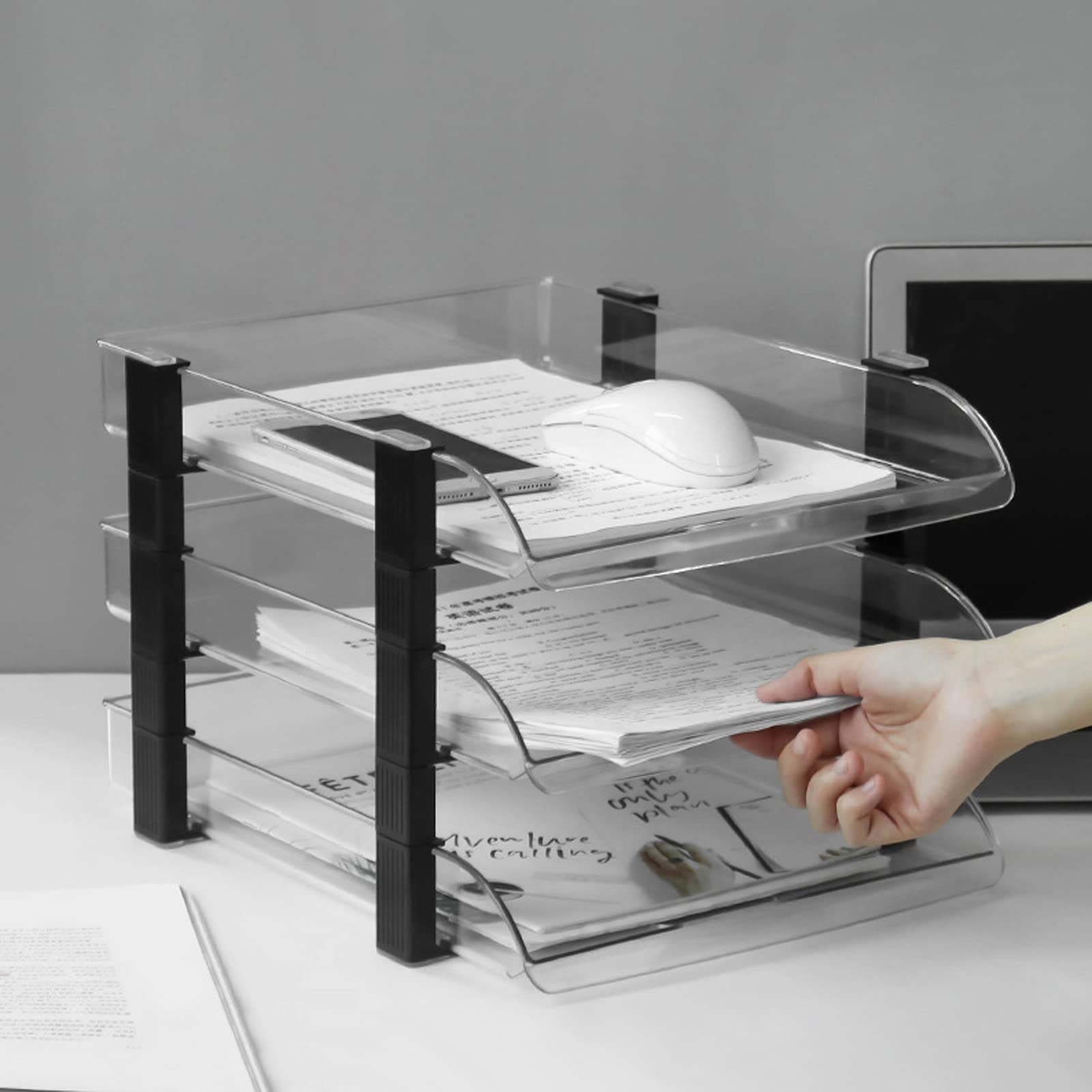 Cocoarm Vassoio per Documenti da Scrivania Vassoio per Documenti da Scrivania in Acrilico Organizzatore di a Strati Design con Slot per Schede Impilabile Accesso Aperto Ventilato per da Ufficio (#4)