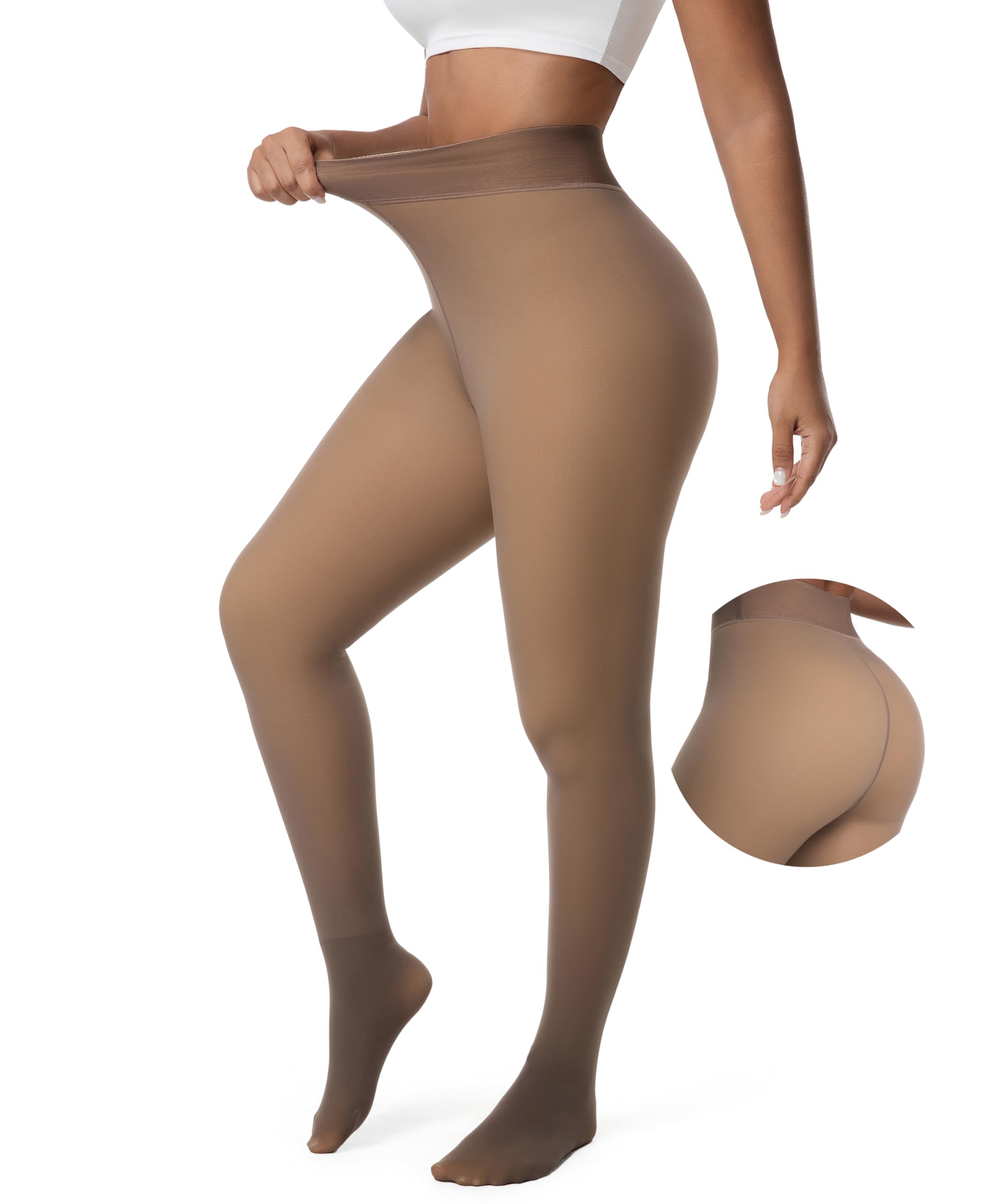 DIKER Thermo Strumpfhosen Damen - Strumpfhosen Damen Winter, Warme Gefütterte strumpfhose, Thermostrumpfhose Braun, Hoch Elastisch, Hoch Tailliert, Mit Langen Größen Erhältlich