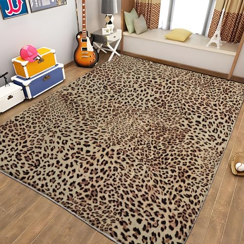 Generic PICUAL Tapis à Motif Imprimé Léopard 80x150 cm Salon Moderne Antidérapant à Poils Courts Doux Chambre Poil Ras Sol Bureau