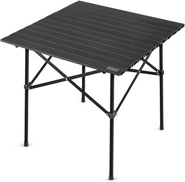 Haegs Reinforced Aluminum Folding Camping Table, Foldable Outdoor Table, Picnic Table, Hinged System, Durable Sturdy Body Camping Table, Portable Lightweight, 3-4 Persons, 70x70x60cm Black
