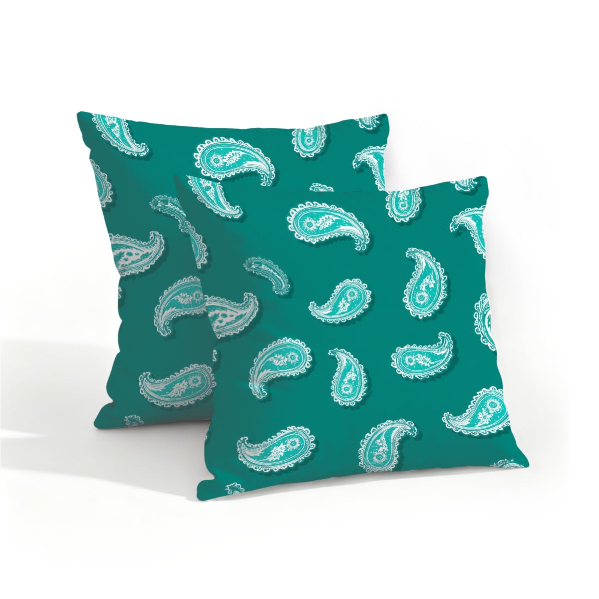 Outdoor Pillow Covers Waterproof Pillowcases 16x16in Set of 2 Boho Paisley Motif On Turquoise Decorative Throw Cushion Case for Couch Sofa Garden Patio Furniture