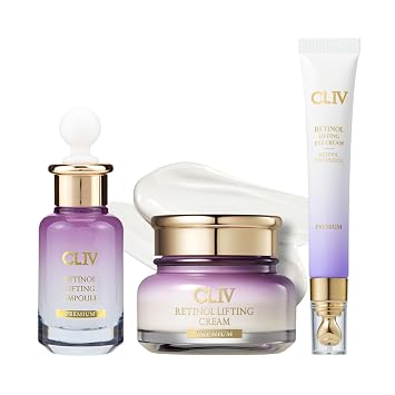 CLIV Retinol Lifting Complete 3-Step Skincare Set - Serum & Cream & Eye Cream - Firming & Hydrating Bundle with Retinol & Collagen