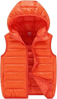 Kids Boys Girls Puffer Hooded Vest Winter Warm Sleeveless Padded Vest Down Jacket Solid Color Zip-up Outwear