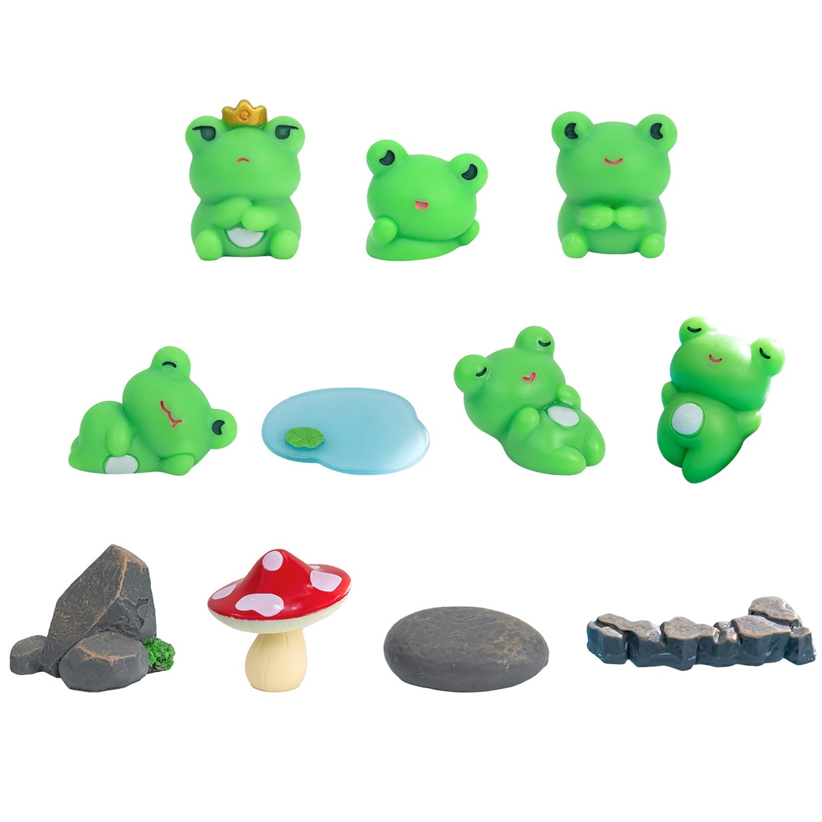 PORUPAEL 11 figuras decorativas de rana para jardín, mini rana de resina, decoración en miniatura, juego de decoración para jardín, decoración de jardín, decoración para mesa de jardín, decoración al