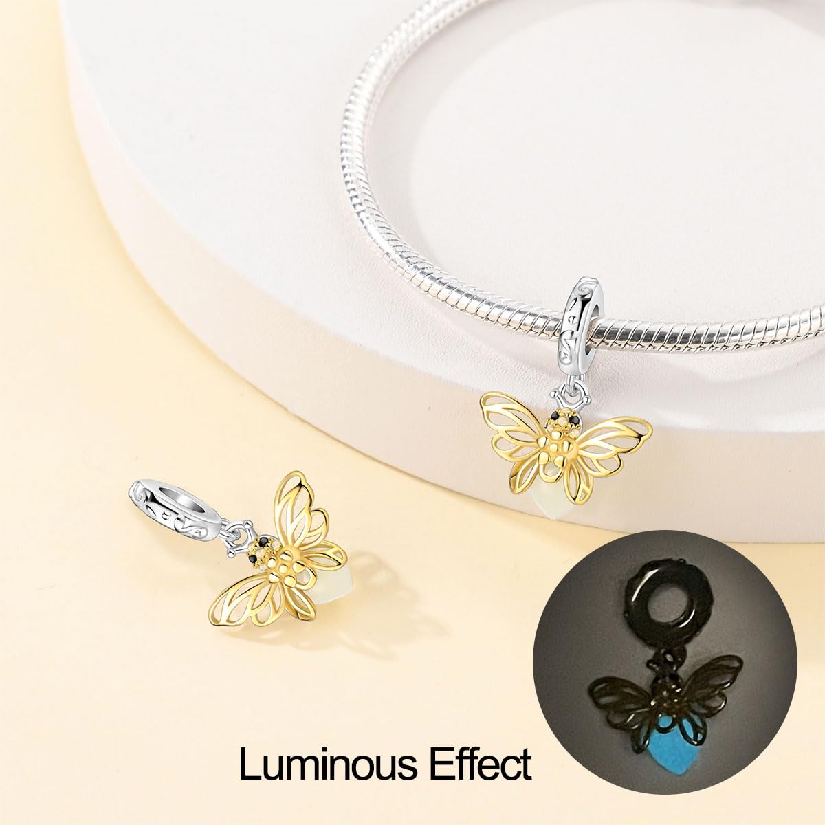 HappyStar Argent Sterling 925 Personnalisé Insectes Pendentif perles trèfles quatre feuilles fleurs pour femmes compatibles bracelets européens colliers Pandora (avec une perle d'espace)