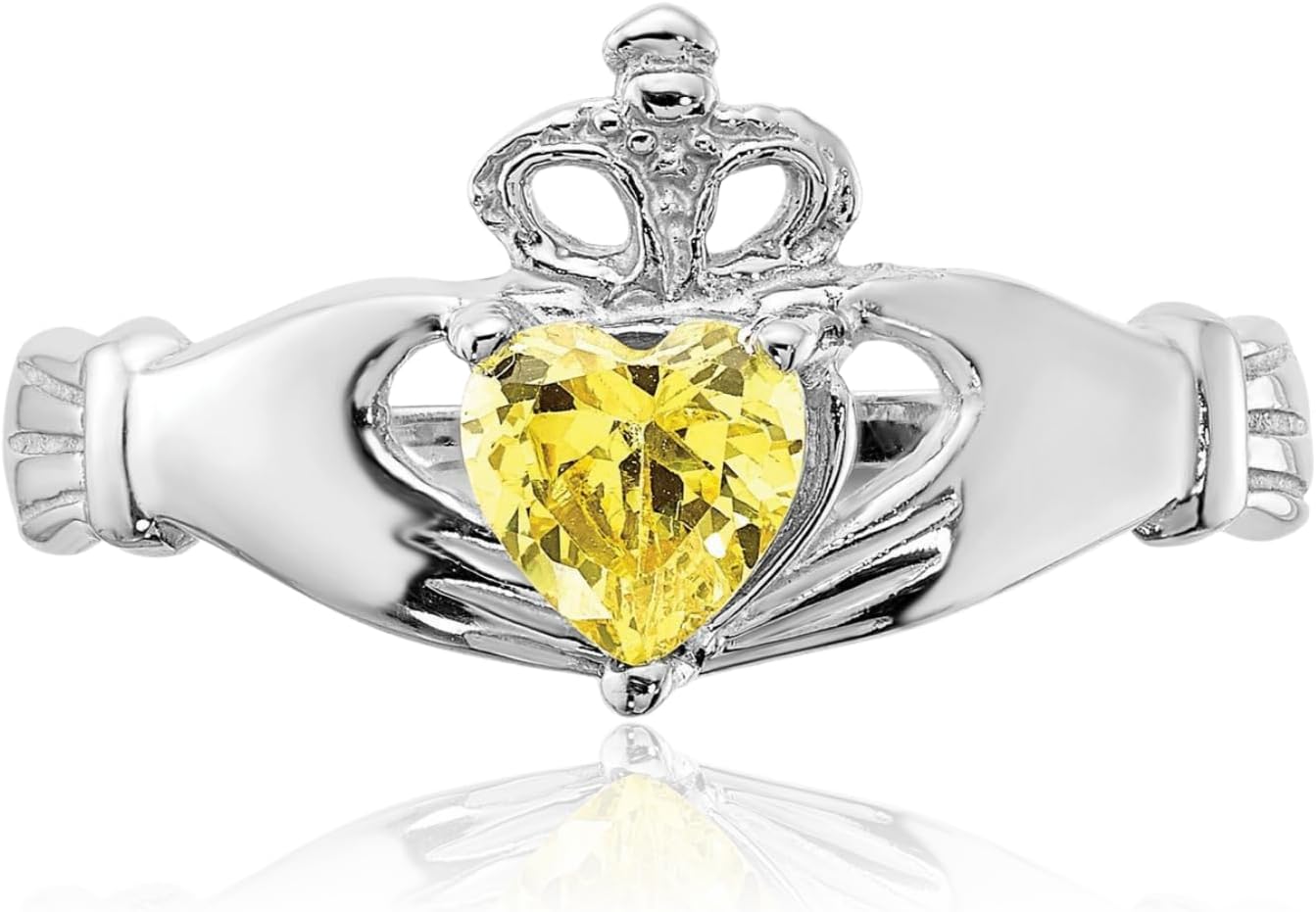 IceCarats 14K Solid White Gold 0.50 carat Yellow Cubic Zirconia Extra Wide Celtic Claddagh Promise Ring 11mm Band Heart Cut, Prong Set