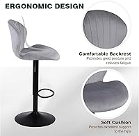 Vista 40 de Juego de 2 taburetes de bar modernos, taburetes de bar giratorios de altura ajustable de terciopelo, sillas de encimera de isla de cocina sin brazos