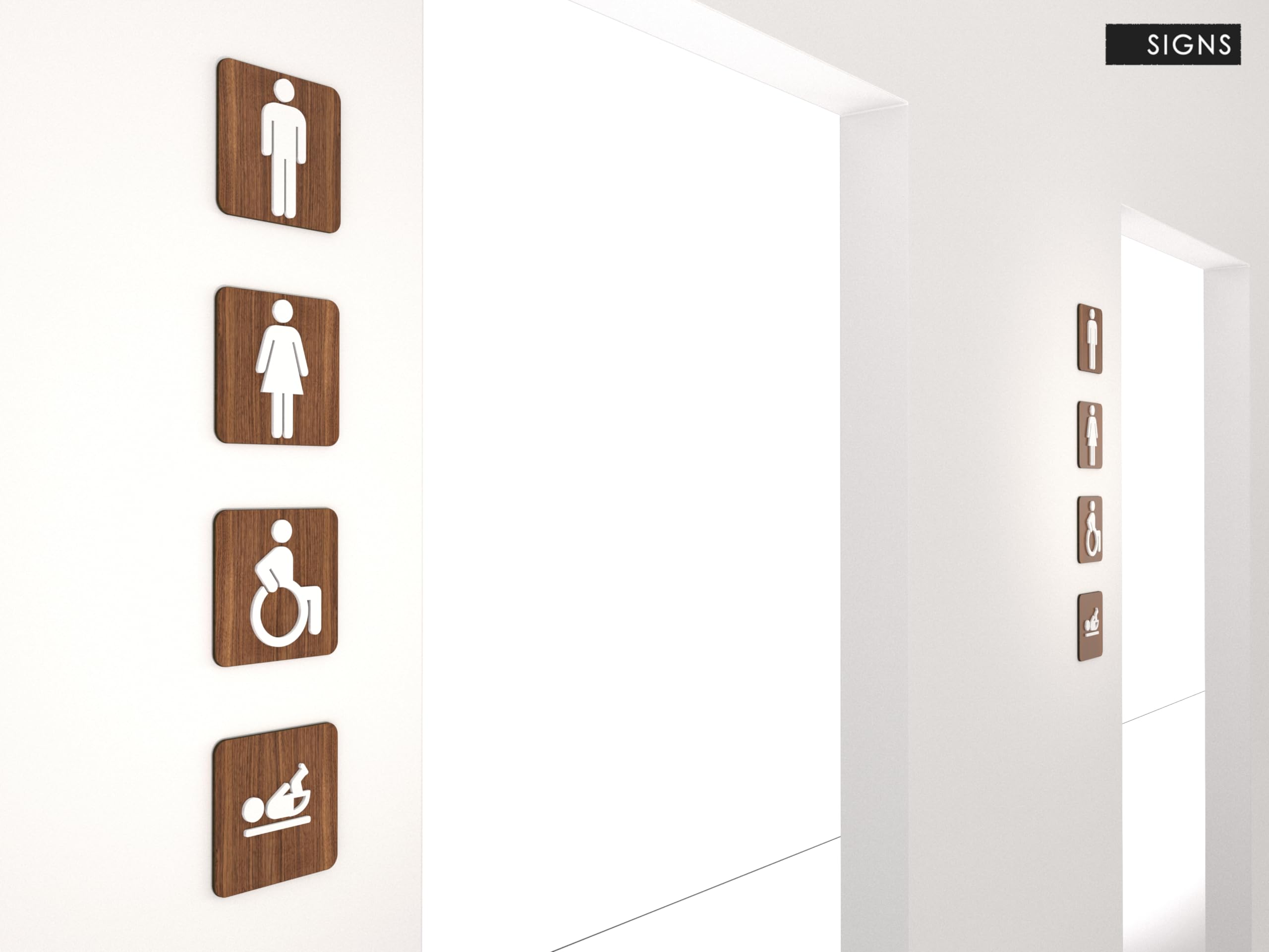 Signs - Classic, Set 4X- Geprägte Toiletten Schild Türen - Türschild WC Damen Herren Behinderten Wickeltisch - Schild Mann Frau Wickelraum Türschild (Quadratisch)