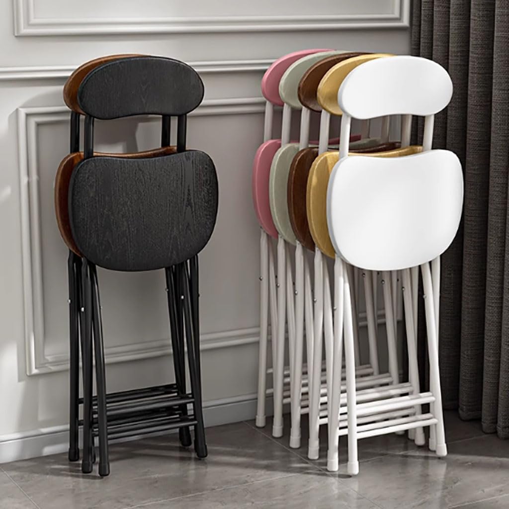 Folding Bar Stool with Back Support & Footrest,Counter Height Folding Chairs with Padded Seat,Portable Folding Stool,Foldable Stool for Adults,Wood Color