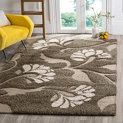 Safavieh Florida Shag Collection 9'6" X 13' Smoke / Beige Sg459 Floral Non-Shedding Living Room Bedroom Dining Room Entryway Plush 1.2-Inch Thick Area Rug #TOP2
