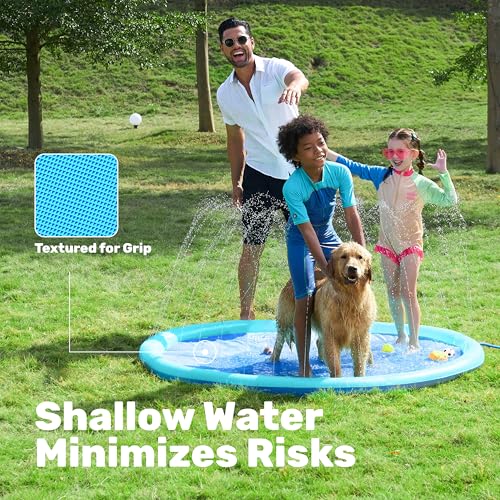 SLOOSH 72" Non-Slip Splash Pad Sprinkler - Outdoor Water Toys Play Mat for Toddlers Kids Dogs, Outside Thickened Sprinkler Pool Party Durable Backyard Fountain for Girls Boys Pets (72in, Blue) - Image 5