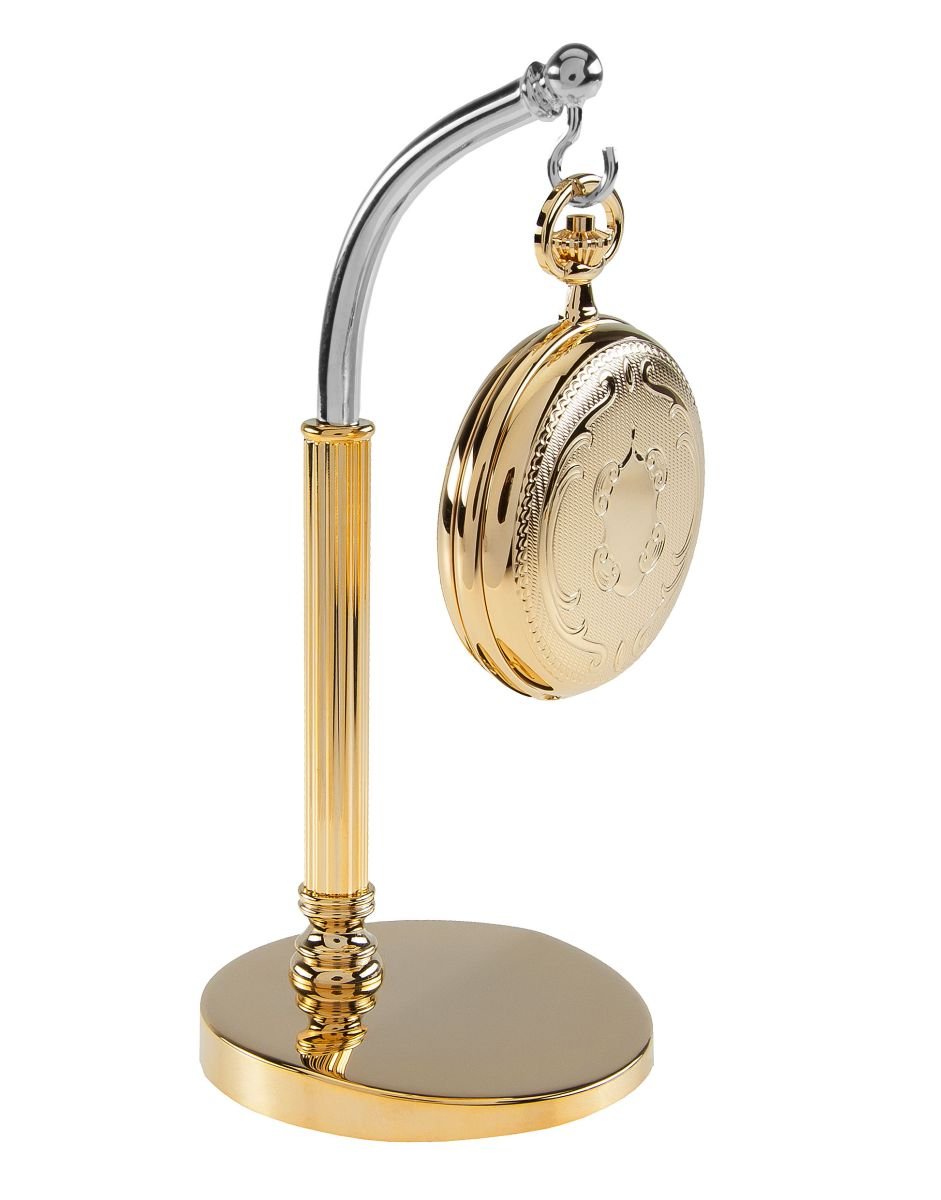 Hermann Jäckle S4 Taschenuhrständer Bicolor Silber Gold für 1 Uhr | Bicolor Uhrenständer für 1 Taschenuhr mit schwerem Standfuß zur sicheren Präsentation und Aufbewahrung