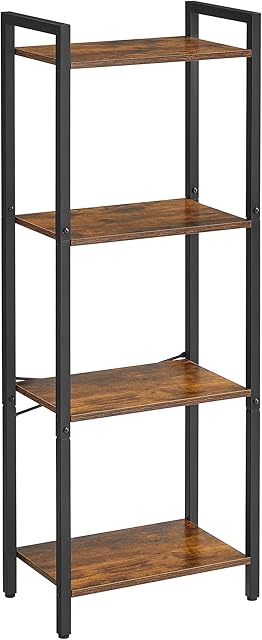 VASAGLE Bookshelf, 4-Tier Bookcase, Ladder Shelf, Storage Rack with Steel Frame, 40 x 24 x 107 cm, for Living Room, Office, Study, Hallway, Industrial Style, Rustic Brown and Black LLS099B01