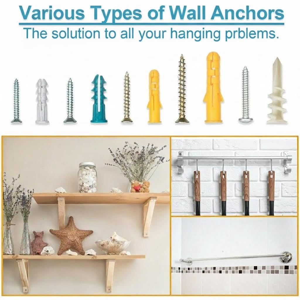 Kit de anclajes y tornillos de pared de plástico, 510 piezas, 6 tamaños, multicolor, juego de herrajes para paneles de yeso
