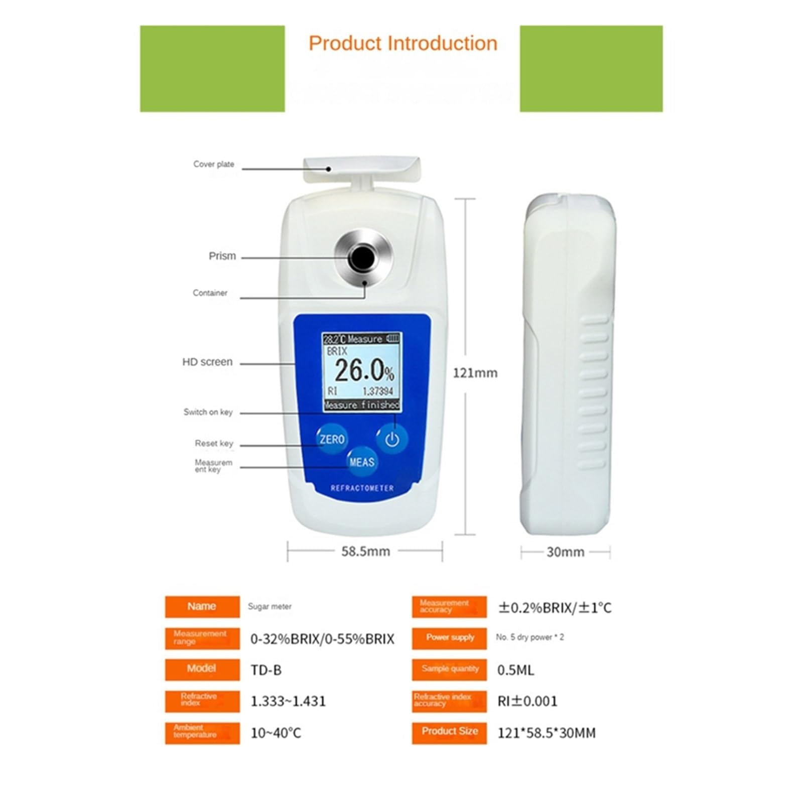 Medidor de Brix de azúcar 0-55% Digital Meter Tester Refractómetro profesional con batería Jugo de frutas Bebidas Medidor de azúcar Alta concentración Fácil de limpiar y almacenar