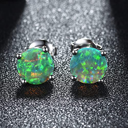 CERSLIMO 18K White Gold Plated Opal Stud Earrings Birthstone earrings for women 8mm (Green) by CERSLIMO - Image 4