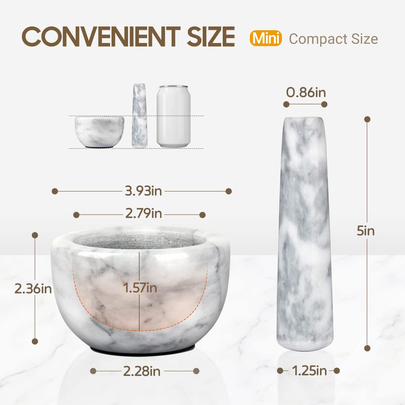 Tera Mortar and Pestle Set Marble Small Bowl Solid Stone Grinder Spice Herb Grinder Pill Crusher White, Diameter 3.93": Home & Kitchen