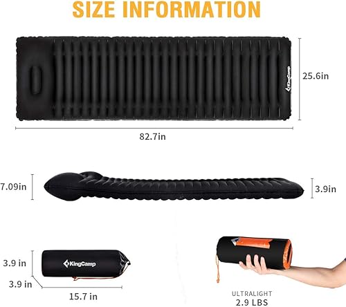 Miniatura 2 de KingCamp Almohadilla de dormir inflable de lujo para acampar, colchón de aire ultra cómodo de lujo, tapete ligero para mochileros, camping,