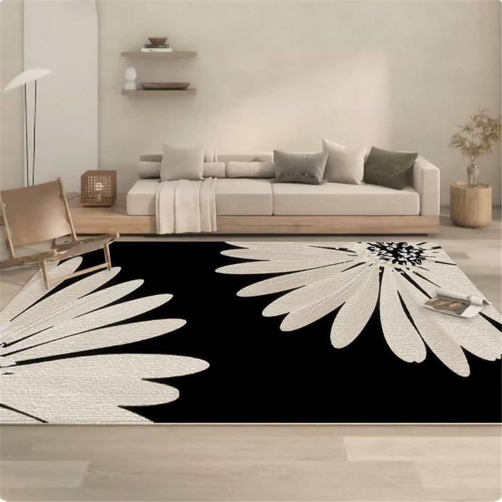 Tapis salon gris minimaliste 100x160cm à grandes fleurs pour chambre à coucher élégante