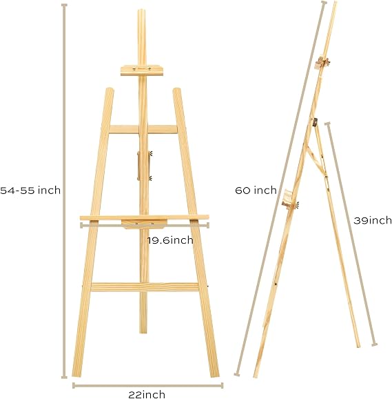finenolo Wooden Easel Stand for Painting, 45 Adjustable Height Folding Art Easel for Canvas, Drawing, Wedding Signs & Posters, Ideal for Adults, Artists, Beginners, Students & Kids