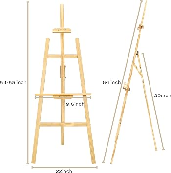 finenolo Wooden Easel Stand for Painting, 45 Adjustable Height Folding Art Easel for Canvas, Drawing, Wedding Signs & Posters, Ideal for Adults, Artists, Beginners, Students & Kids
