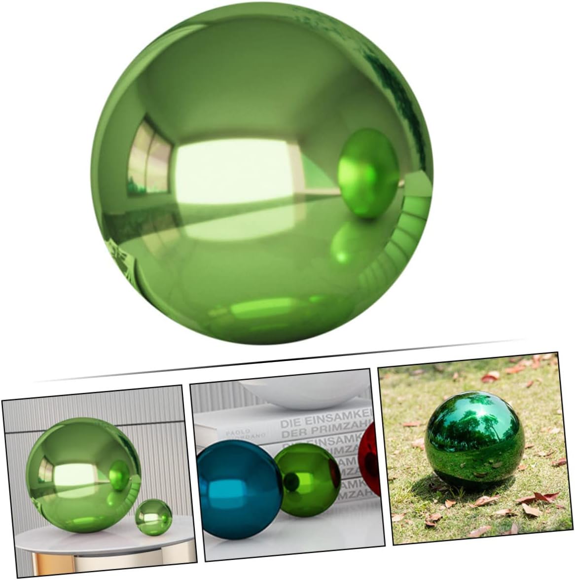 garden gazing ball,Ornament Hollow Ball Mirror finish garden ball,gazing balls, Garden Reflective Ball Stainless Steel Metal Grape Ball(Green,120mm)