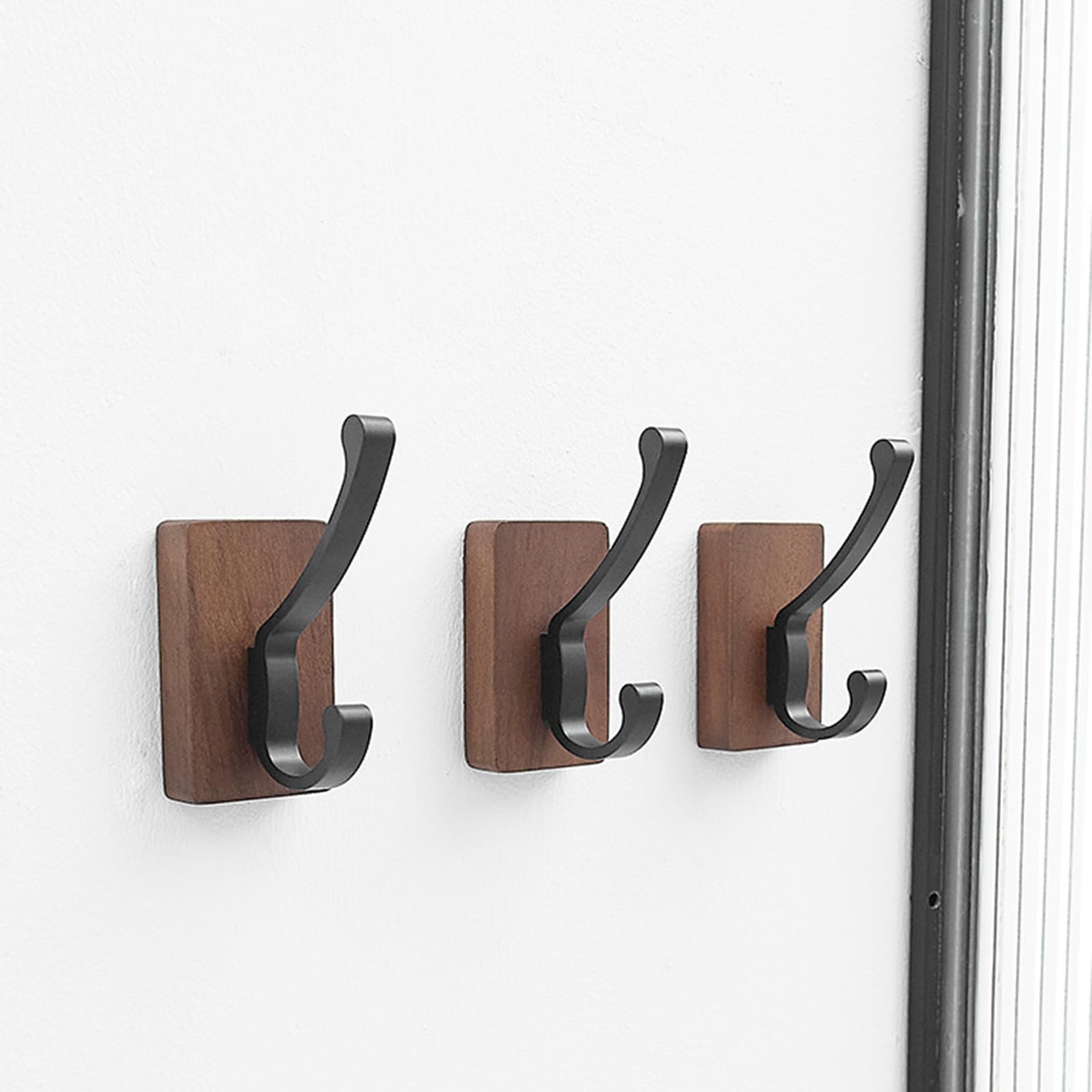 FOLODA Gancho adhesivo multiusos de madera de nogal, fácil de montar en superficies lisas, para colgar toallas, ropa, baño, gancho