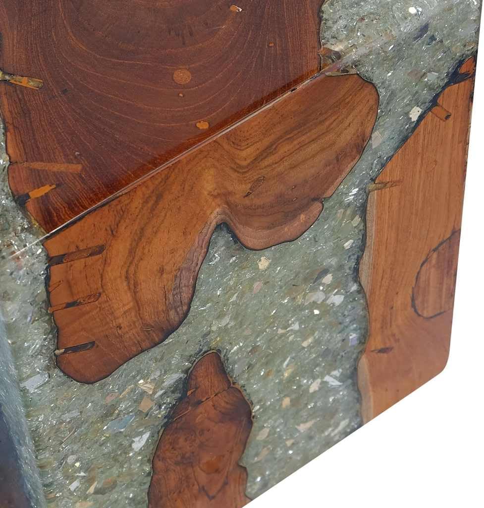 vidaXL Stool, Ottoman for Dining Room Living Room Hallway Home Office, Foot Rest, Footstool, Farmhouse Modern Style, Solid Teak Wood and Resin