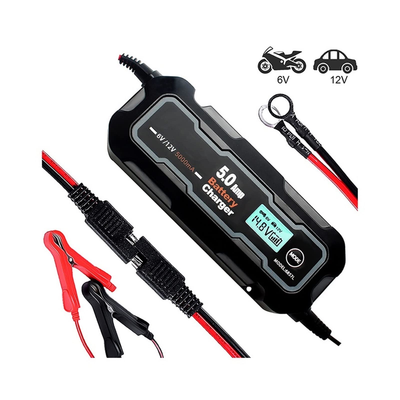 Ładowarka Baterii, Wielofunkcyjna ładowarka samochodowa 5000mA 6V/12V W pełni automatyczna inteligentna samochodowa ładowarka motocyklowa do samochodów