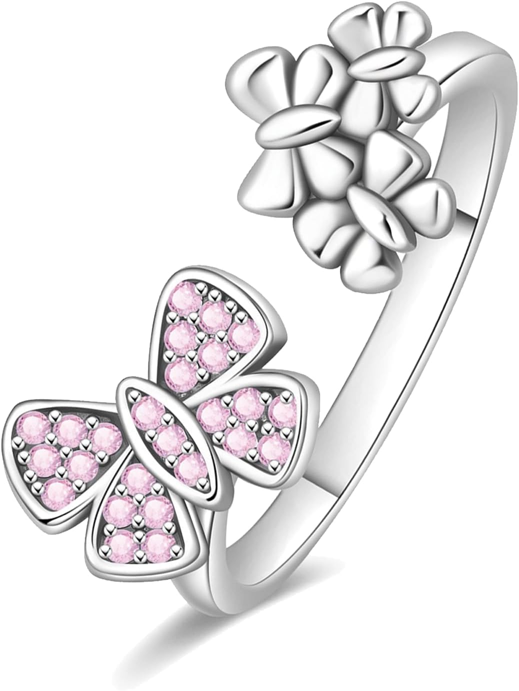 Adjustable 925 Sterling Silver Open Rings for Women,Dainty Simple Trendy Stackable Rings with Cubic Zirconia, Hypoallergenic Promise Engagement Rings, Octopus Tentacle Four-Leaf Clover Fashion Jewelry Gift