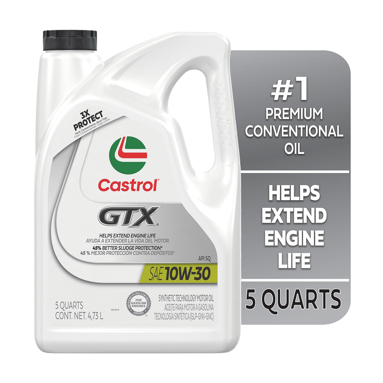 Amazon | Castrol GTX 10W-30 在来型モーターオイル 5クォート 03093