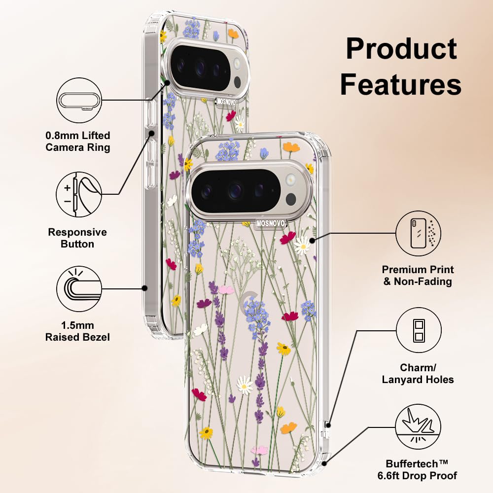 MOSNOVO Case for Google Pixel 10 & Pixel 10 Pro, [Buffertech 6.6ft Military-Grade Drop Protection] [Anti Peel Off Tech] Clear TPU Bumper Phone Case Cover Design - Cute Cherry — view 559
