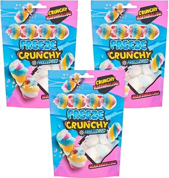 Freeze Crunchy Freeze-Dried Sweets Flavour Variety Pack 35g   Watermelon, Marshmallow, Peach Rings, Bubblegum Bottles & Blue Raspberry Rings - Bbt 3 x Pack, Crunchy Freezedried Marshmallow